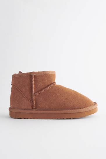 Tan Brown Short Warm Lined Suede Slipper Boots