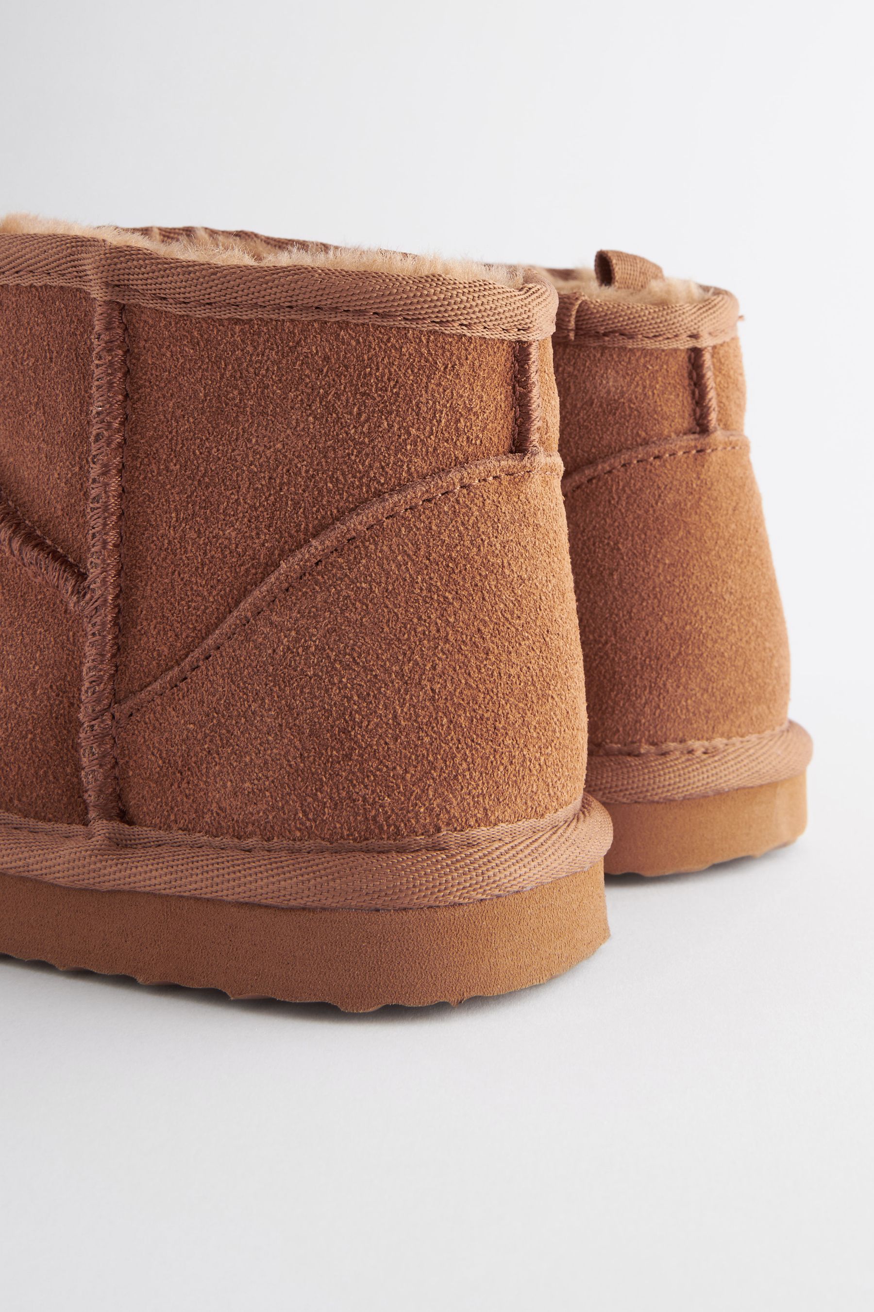 Tan Brown Short Warm Lined Suede Slipper Boots