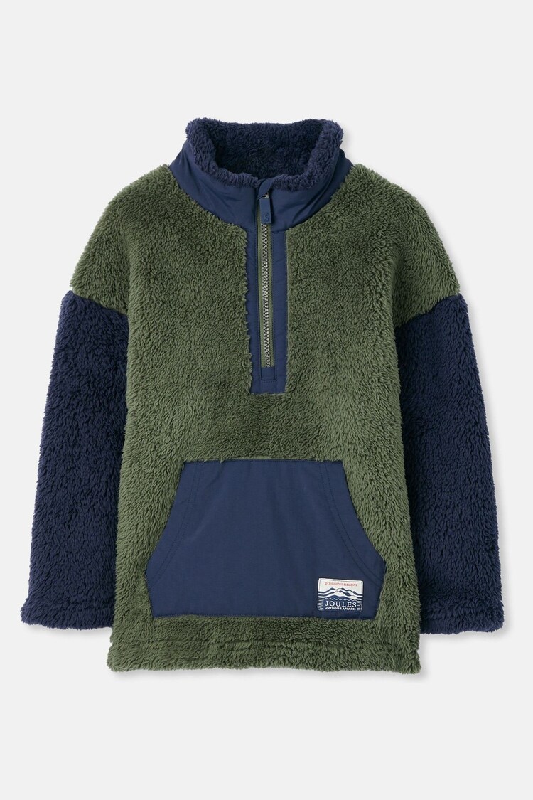 Joules Always Cosy Green/Navy Half Zip Borg Fleece - Image 1 of 5