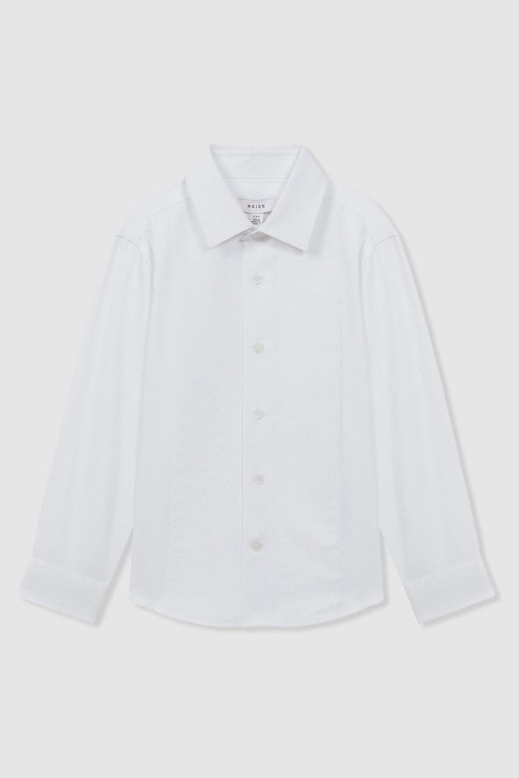 Reiss White Marcel Senior Slim Fit Textured Bib Dinner Shirt - Image 2 of 5