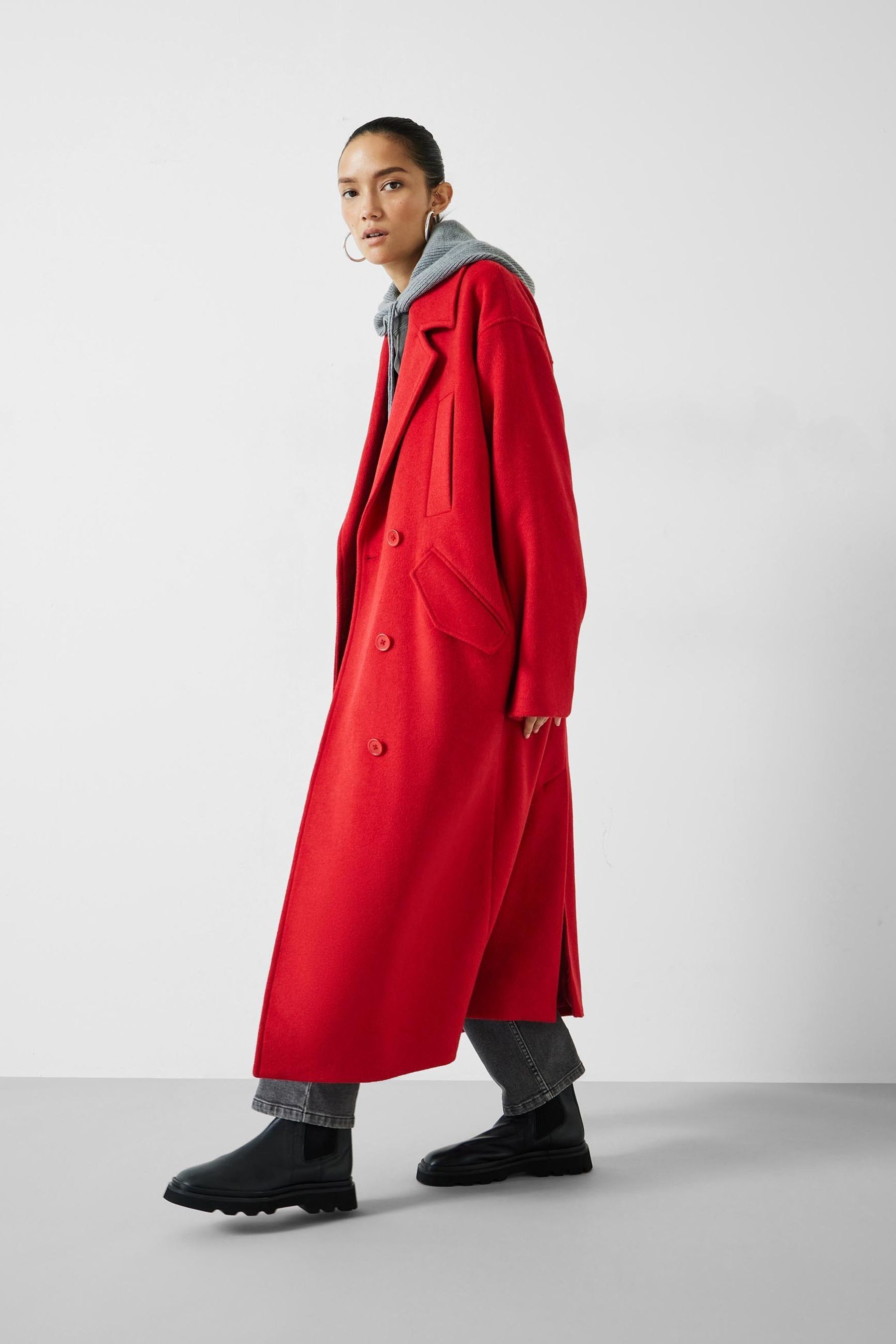 Red cocoon coat hotsell