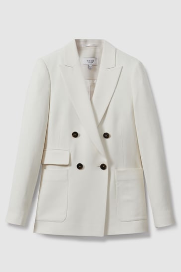 Reiss White Larsson Double Breasted Twill Blazer