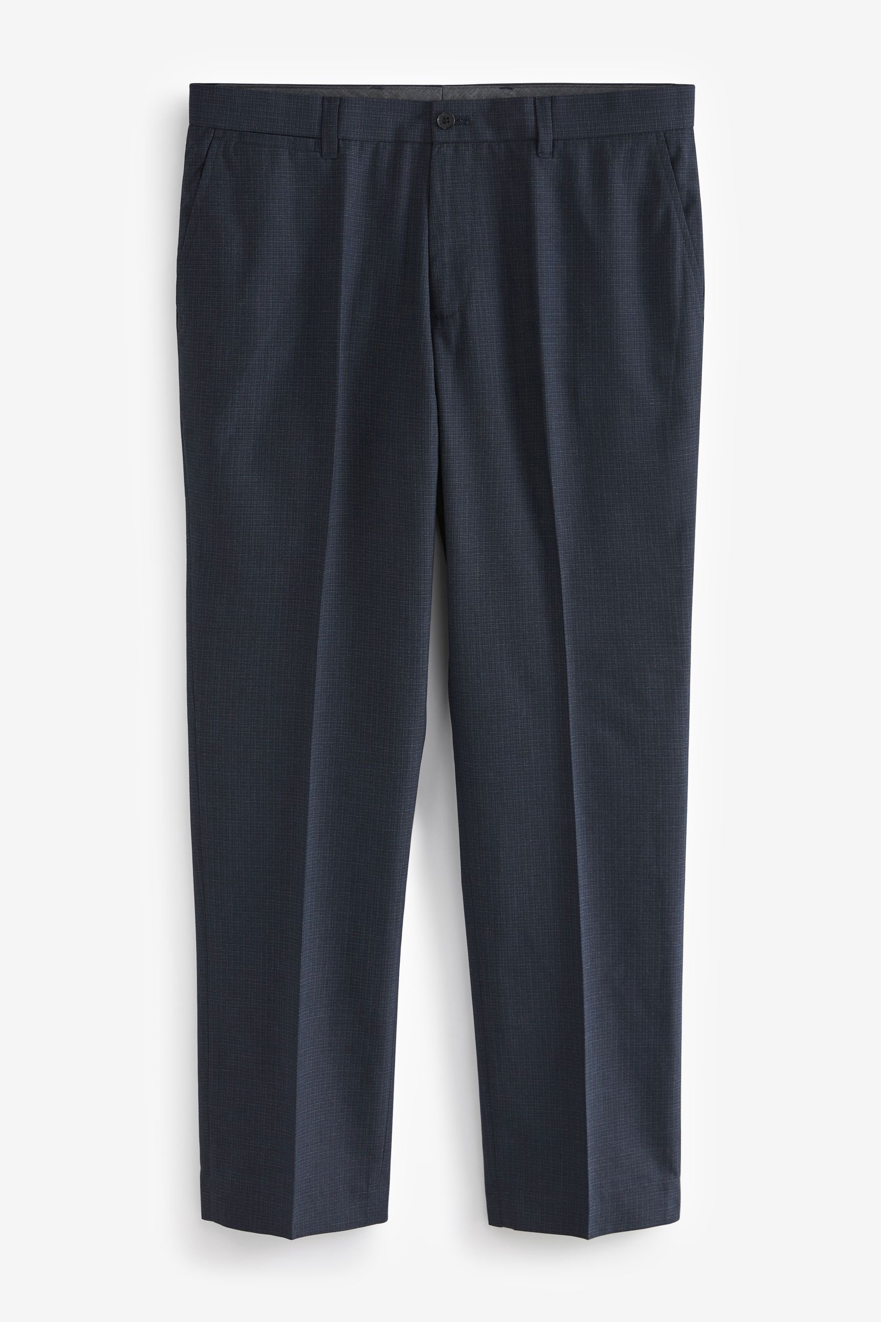 Navy Blue Regular Fit Textured Smart Trousers