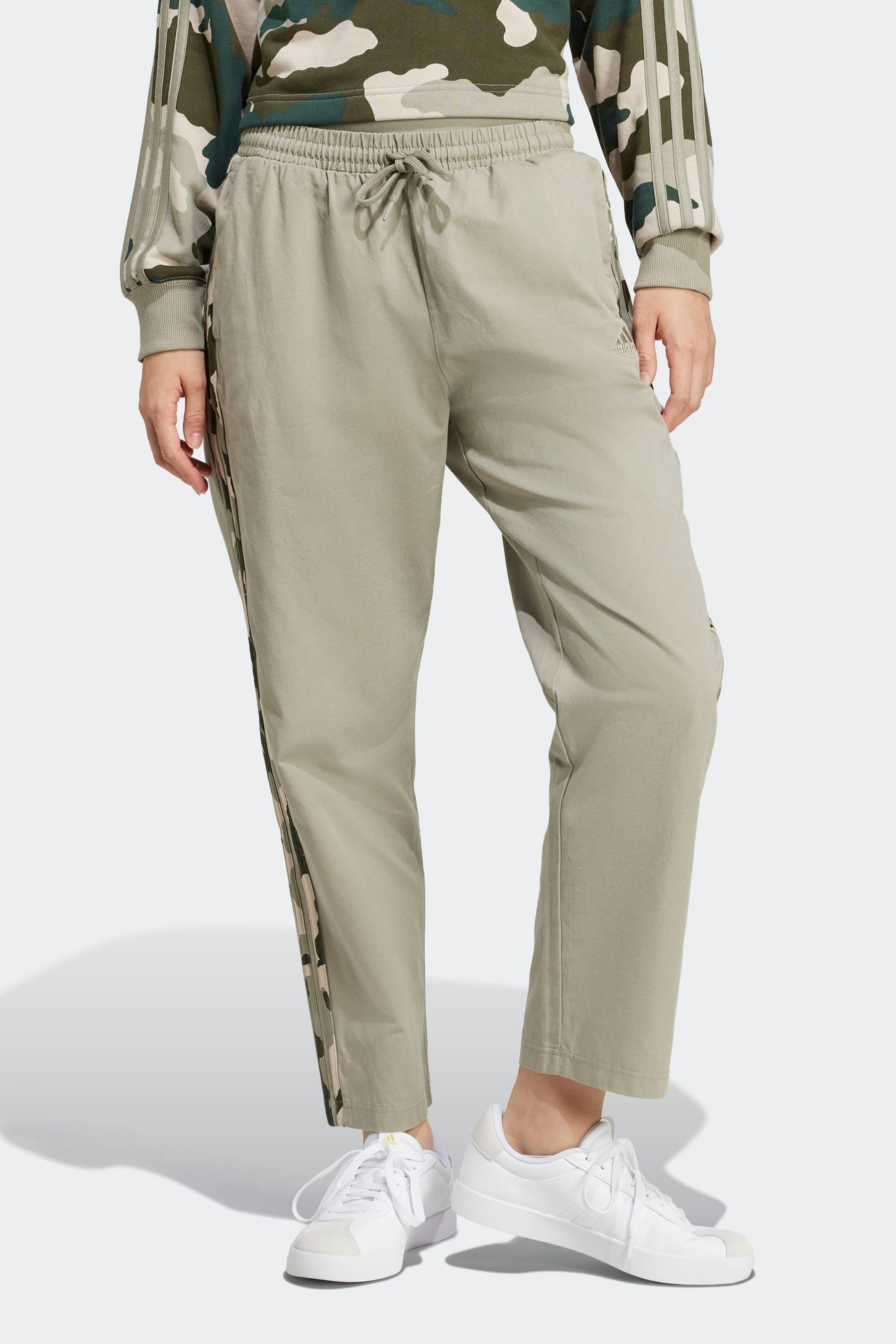 adidas Green 100 Cotton Camo 3 Stripe Joggers