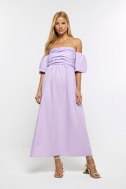 River Island Purple Ruched Bardot Poplin Dress - Image 3 of 6