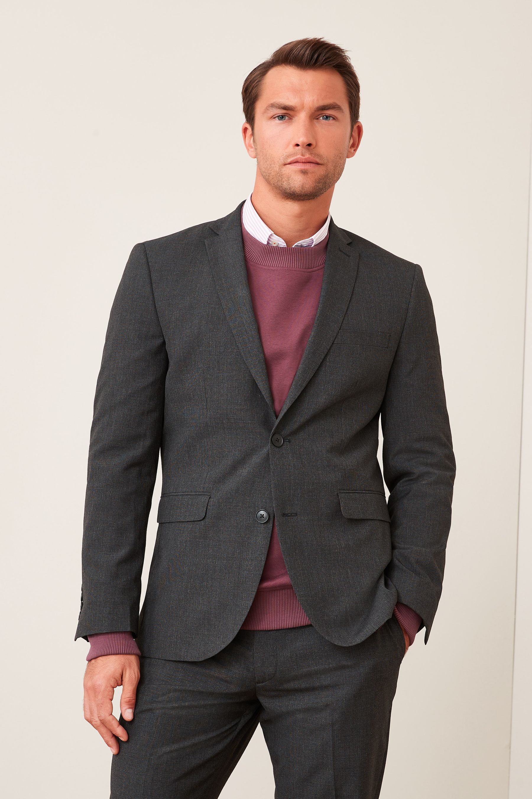 Buy Charcoal Grey Tailored Wool Mix Textured Suit Jacket from Next Luxembourg