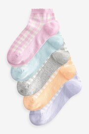 Multi Pastel Gingham Trainer Socks 5 Pack - Image 1 of 6