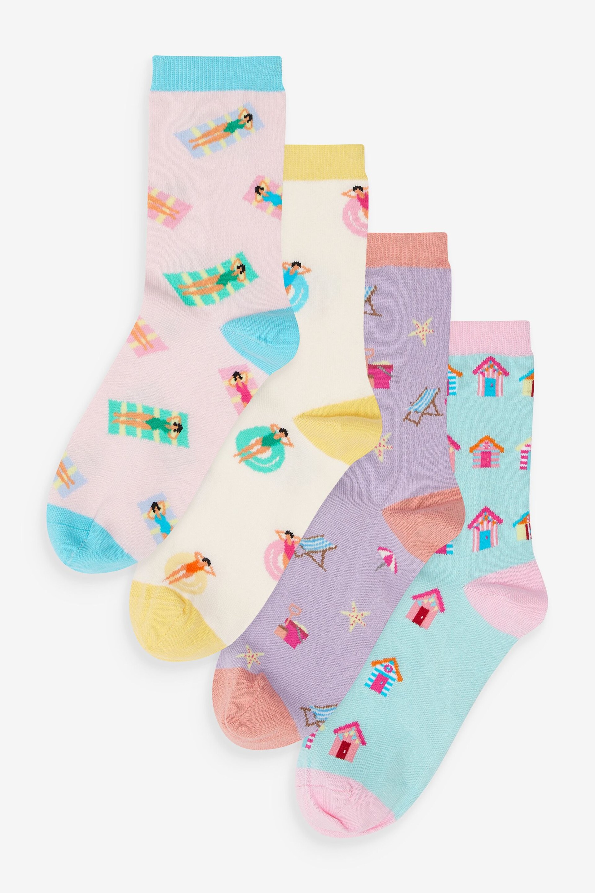 Pastel Beach Scene Ankle Socks 4 Pack - Image 1 of 5