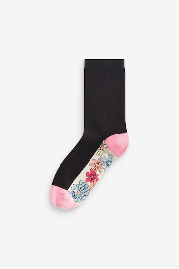 Flowers Black Footbed Ankle Socks 5 Pack