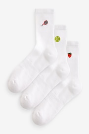 Tennis Embroidered Motif Cushion Sole Ribbed Sport Ankle Socks 3 Pack With Arch Support - Image 1 of 2