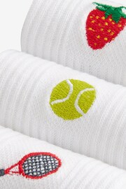 Tennis Embroidered Motif Cushion Sole Ribbed Sport Ankle Socks 3 Pack With Arch Support - Image 2 of 2