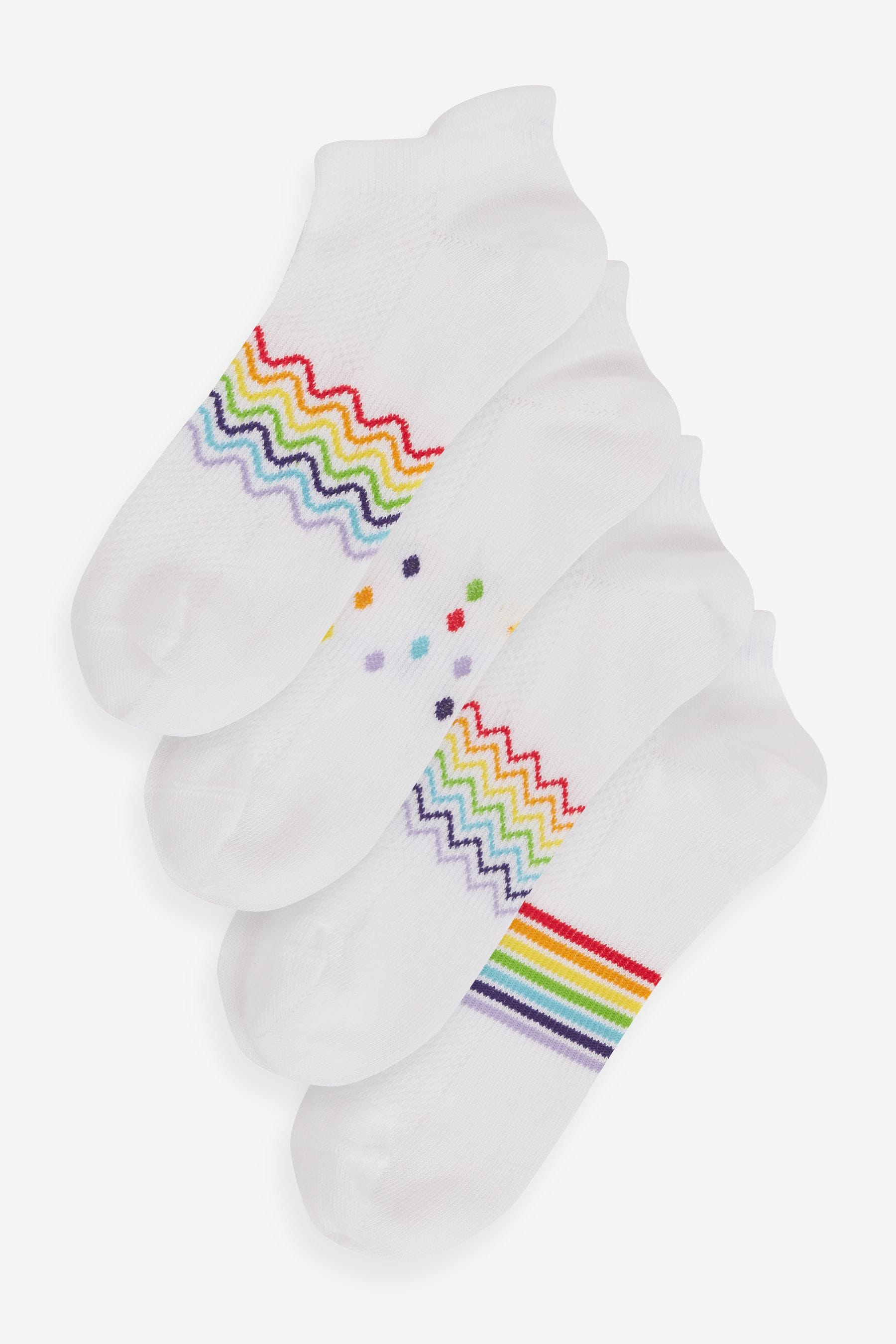 White Rainbow Trainer Socks 4 Pack