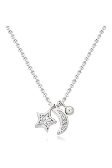 Beaverbrooks Sterling Silver Cubic Zirconia Moon And Star Necklace