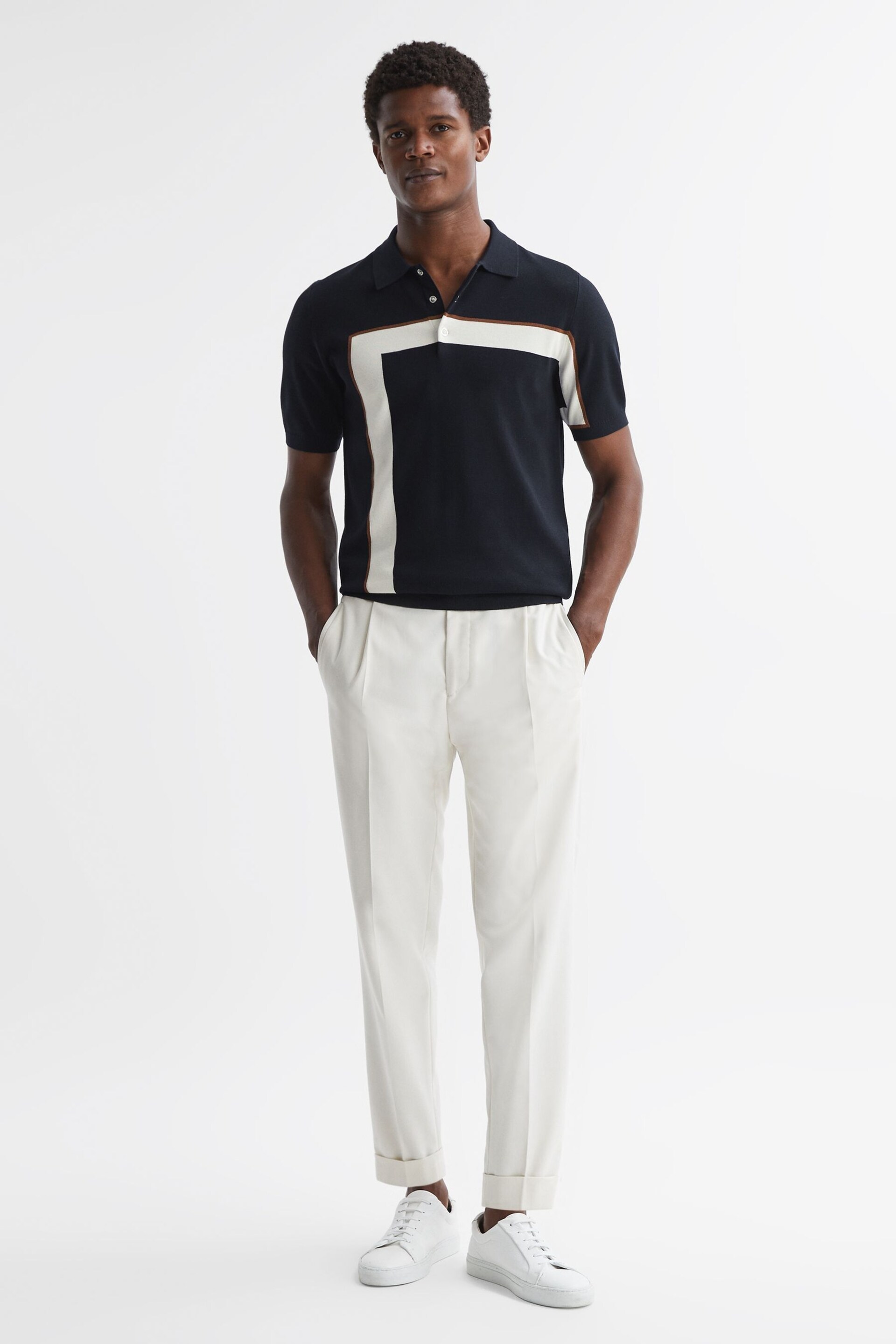 Reiss Navy Bello Striped Polo T-Shirt - Image 3 of 4
