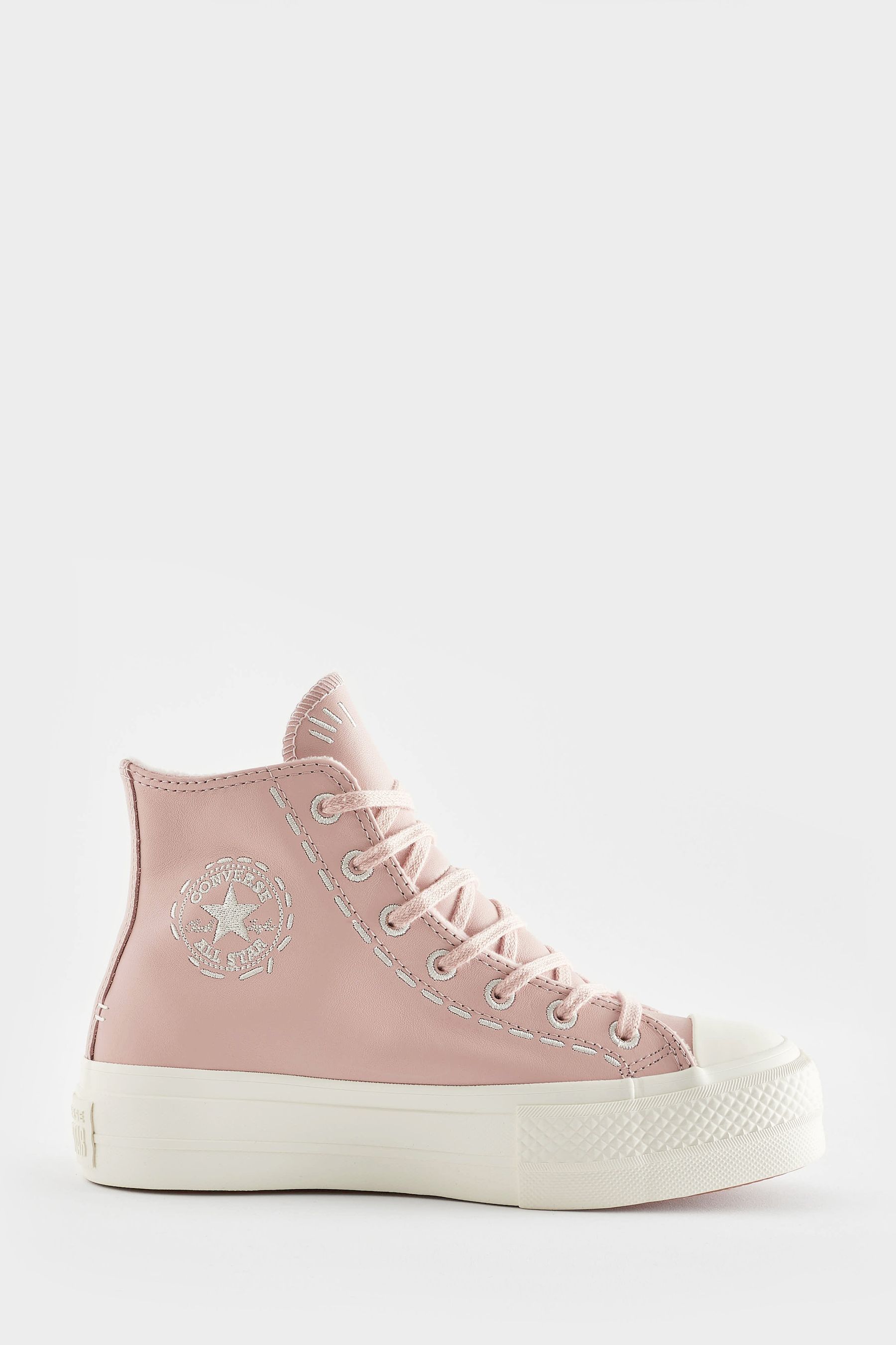 Converse Pink Chuck Lift Platform Leather Bold Stitch Trainers