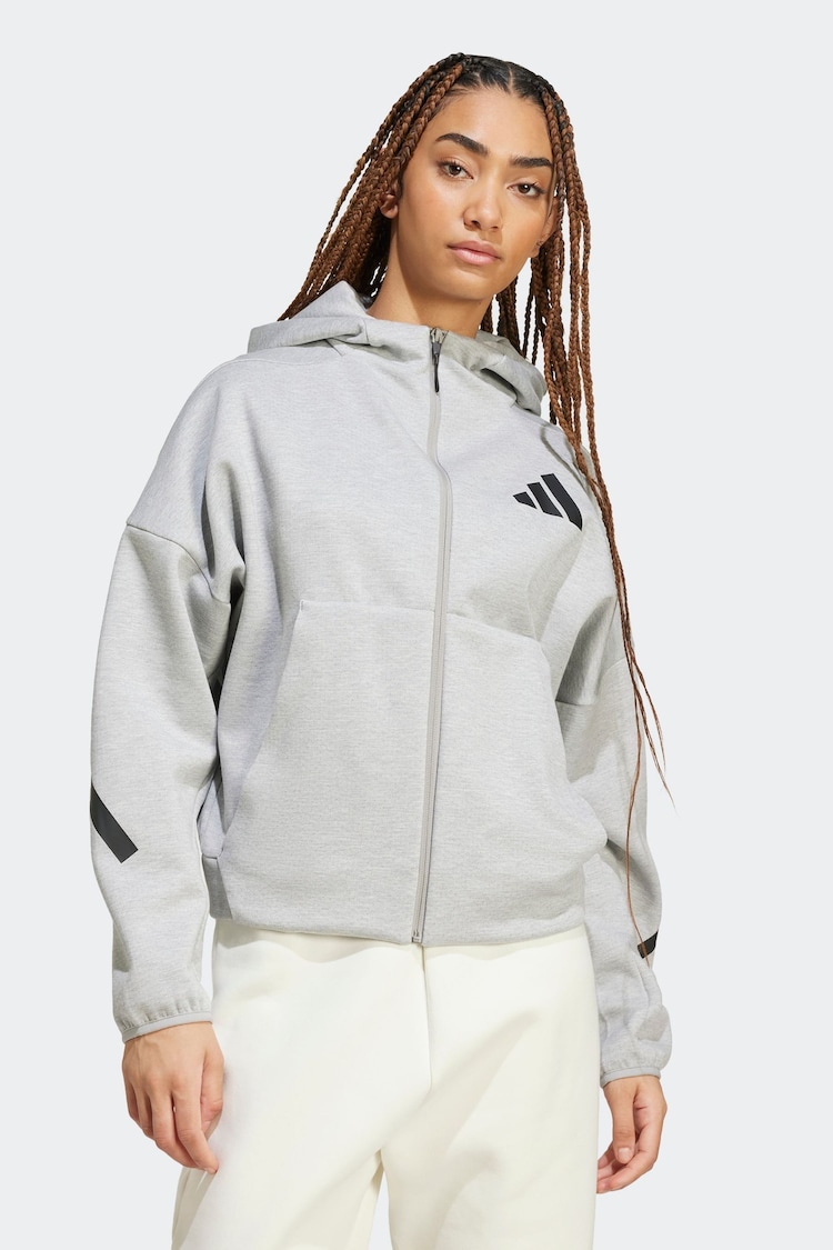 adidas Grey Z.N.E. Full Zip Hoodie - Image 1 of 7