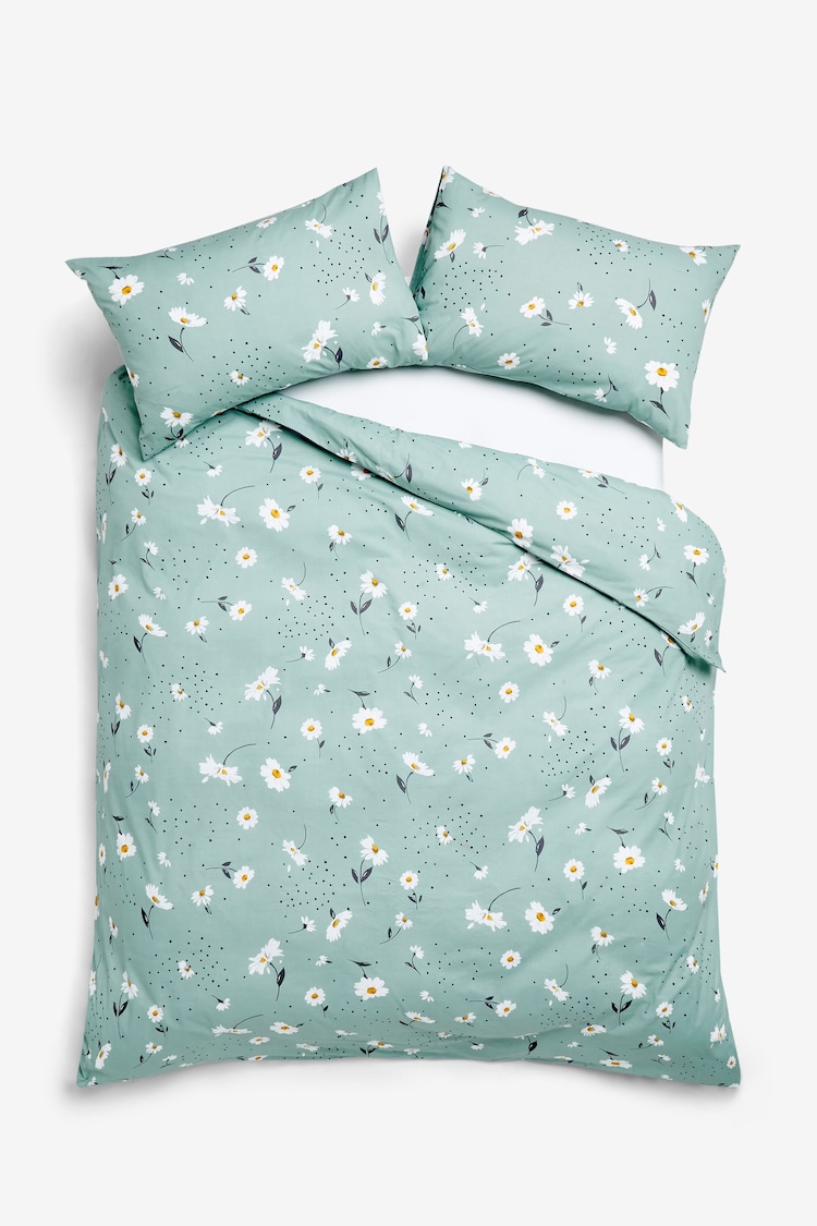 2 Pack Green Daisy Reversible Duvet Cover and Pillowcase Set - Image 7 of 7
