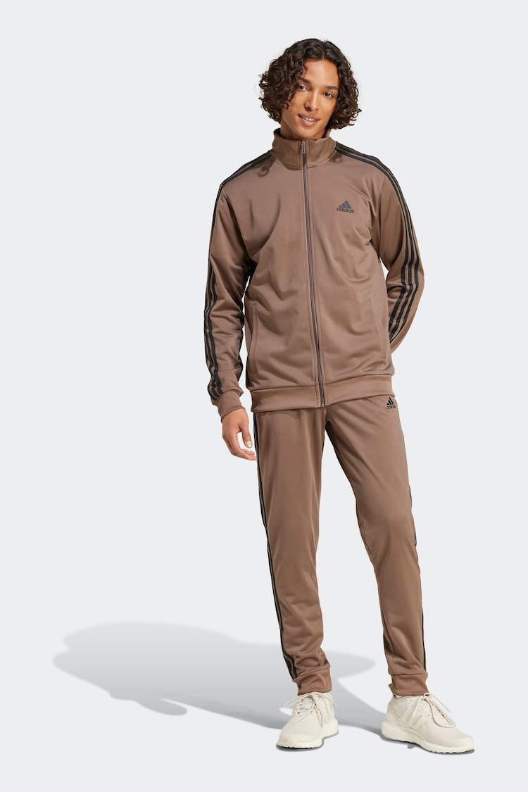 adidas Brown 3-Stripe Tricot Tracksuit - Image 1 of 9