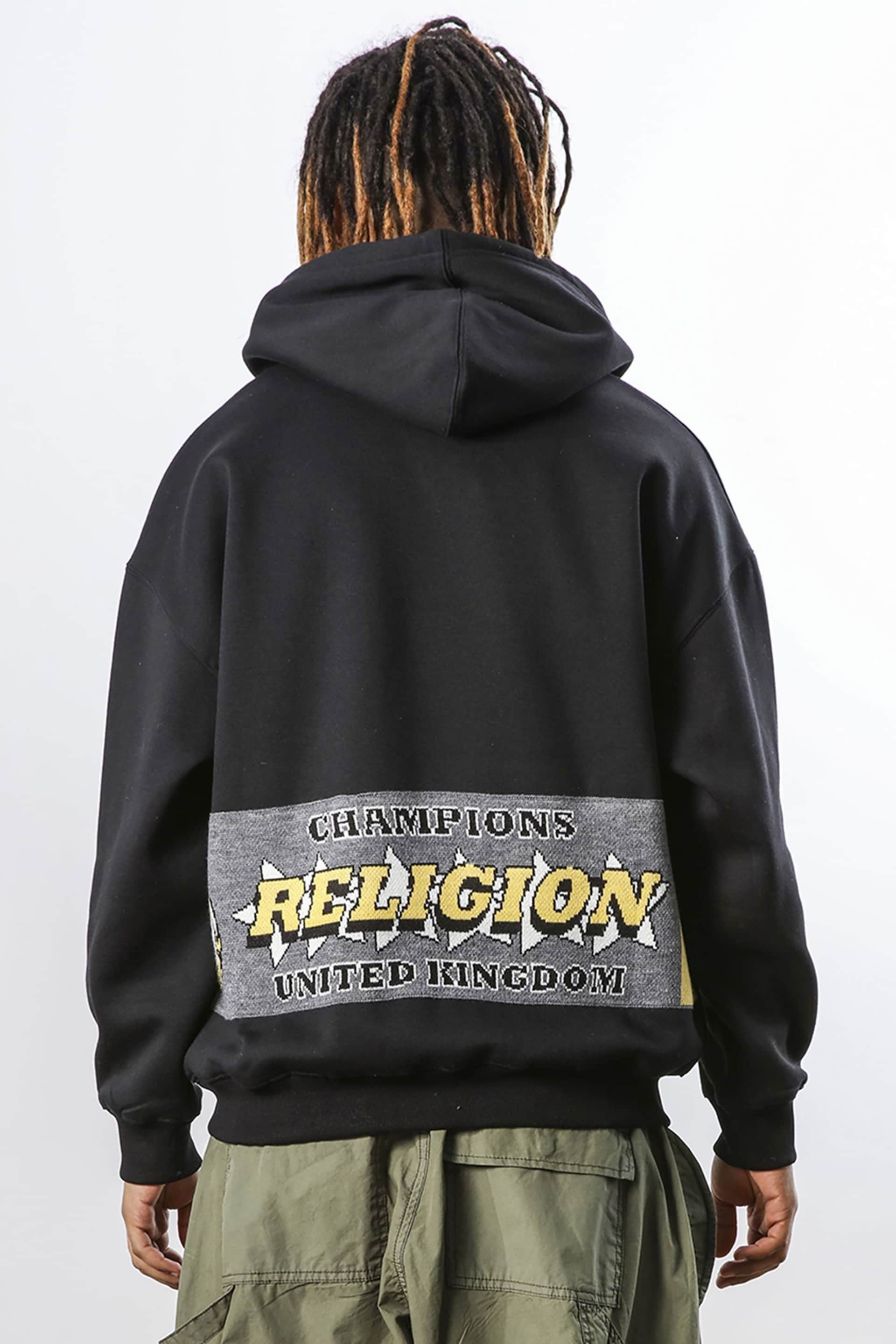 Religion Black Relaxed Fit Brushed Back Hoodie - Image 2 of 5