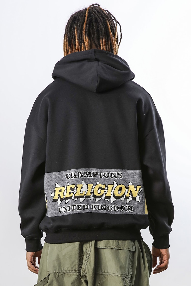 Religion Black Relaxed Fit Brushed Back Hoodie - Image 2 of 5