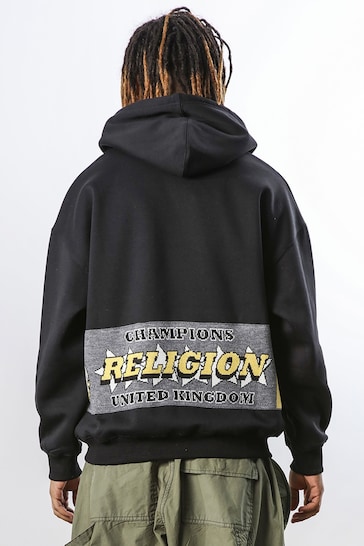 Religion Black Relaxed Fit Brushed Back Hoodie