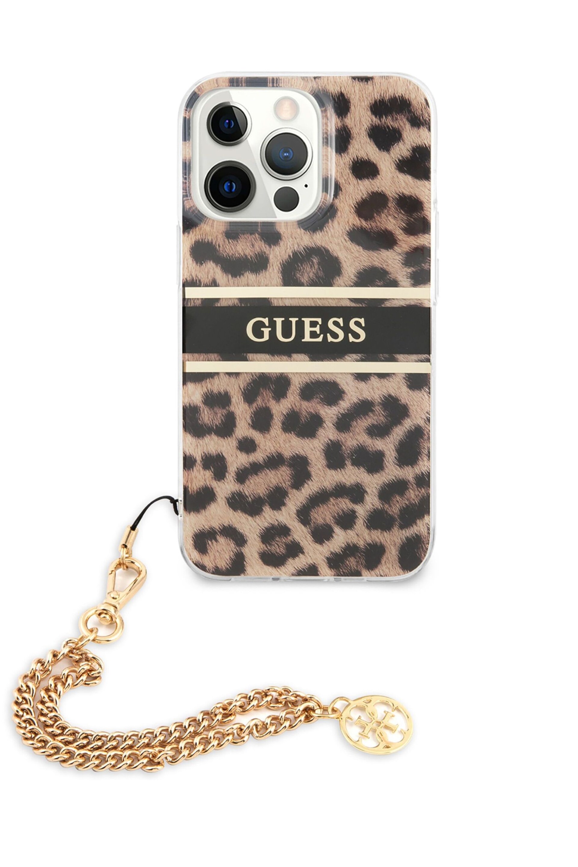 Guess Natural iPhone 13 Pro Case - Pc/Tpu Stripe with Charm Chain - Image 1 of 8