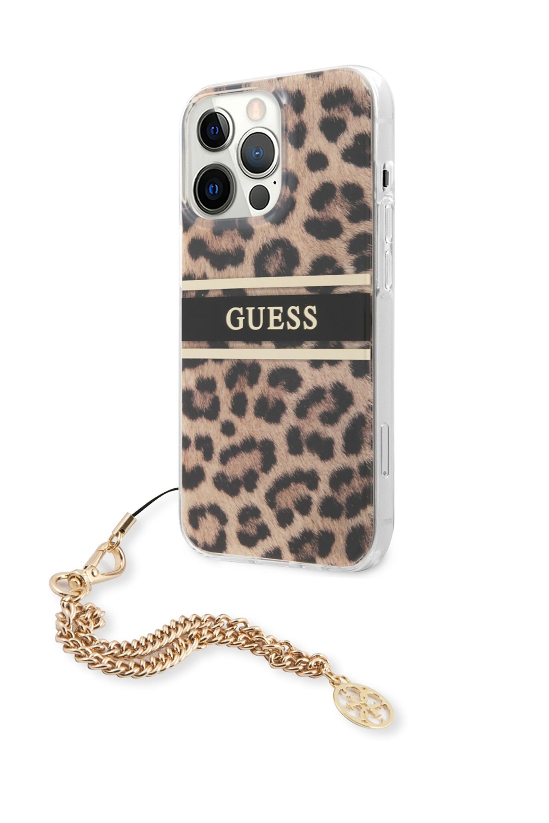 Guess Natural iPhone 13 Pro Case - Pc/Tpu Stripe with Charm Chain - Image 2 of 8