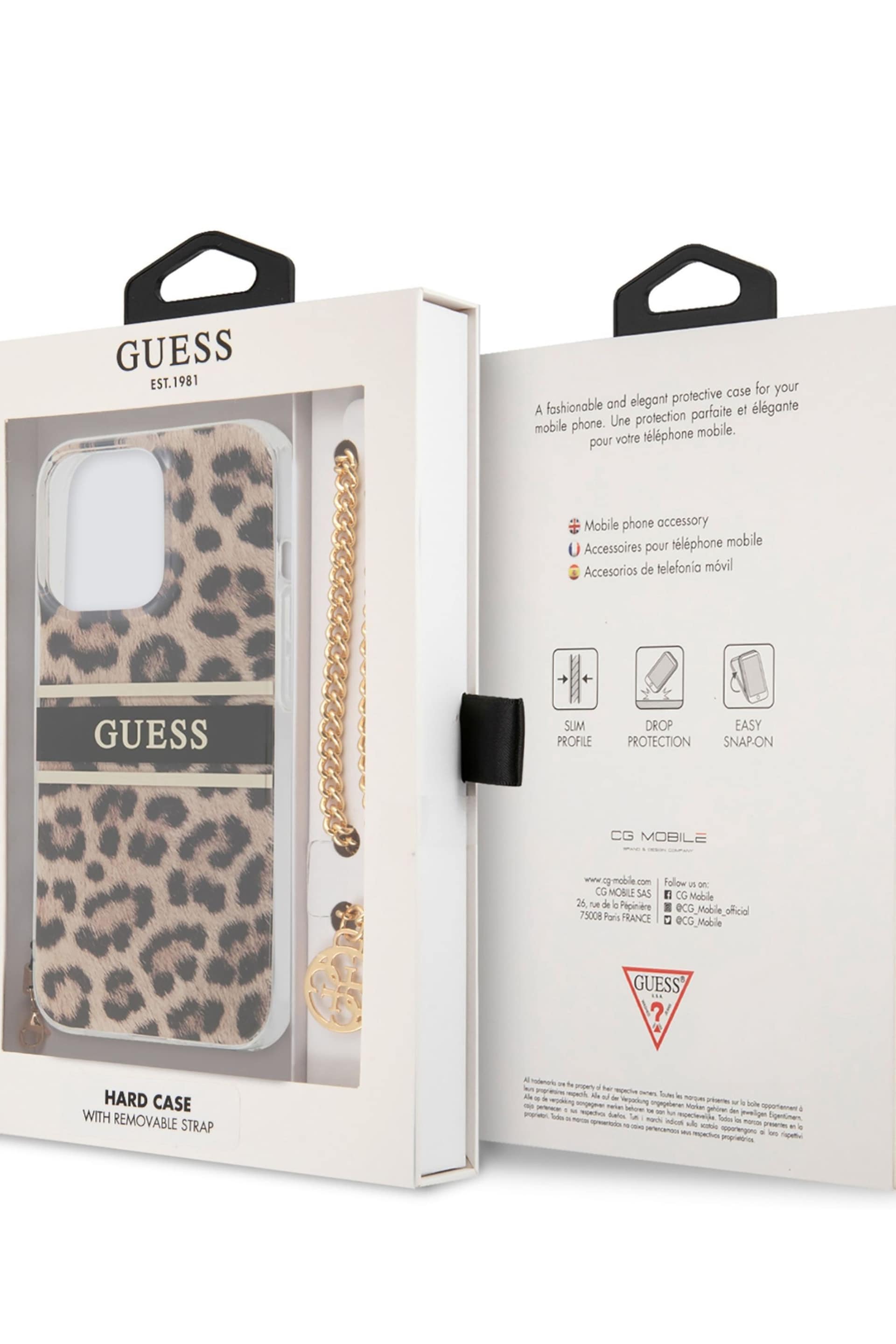 Guess Natural iPhone 13 Pro Case - Pc/Tpu Stripe with Charm Chain - Image 8 of 8