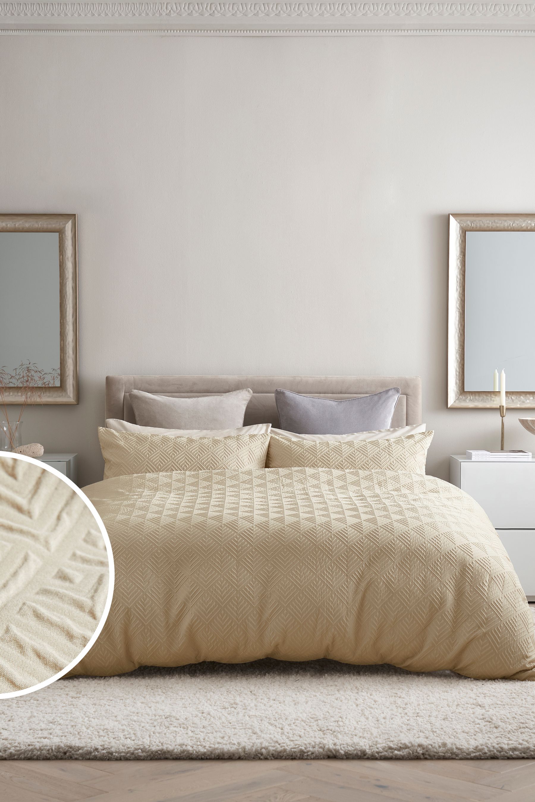 Buy Natural Embossed Geometric Duvet Cover And Pillowcase Set from the Next UK online shop