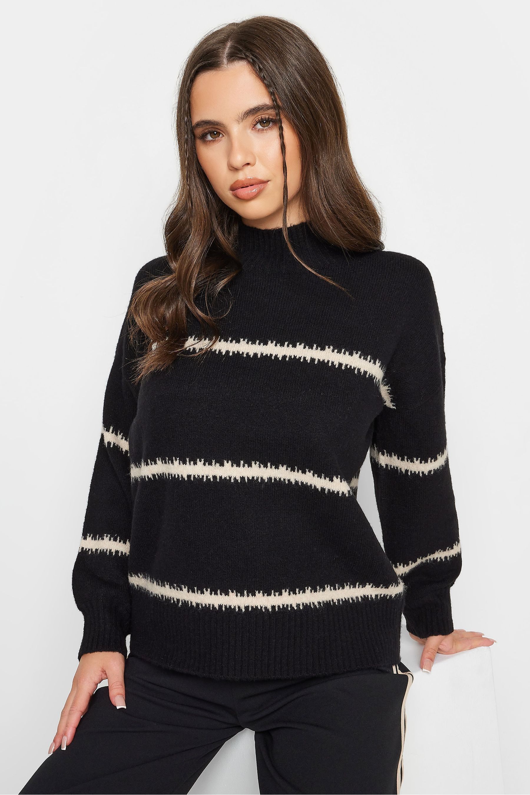 PixieGirl Petite Black Blurred Stripe Jumper