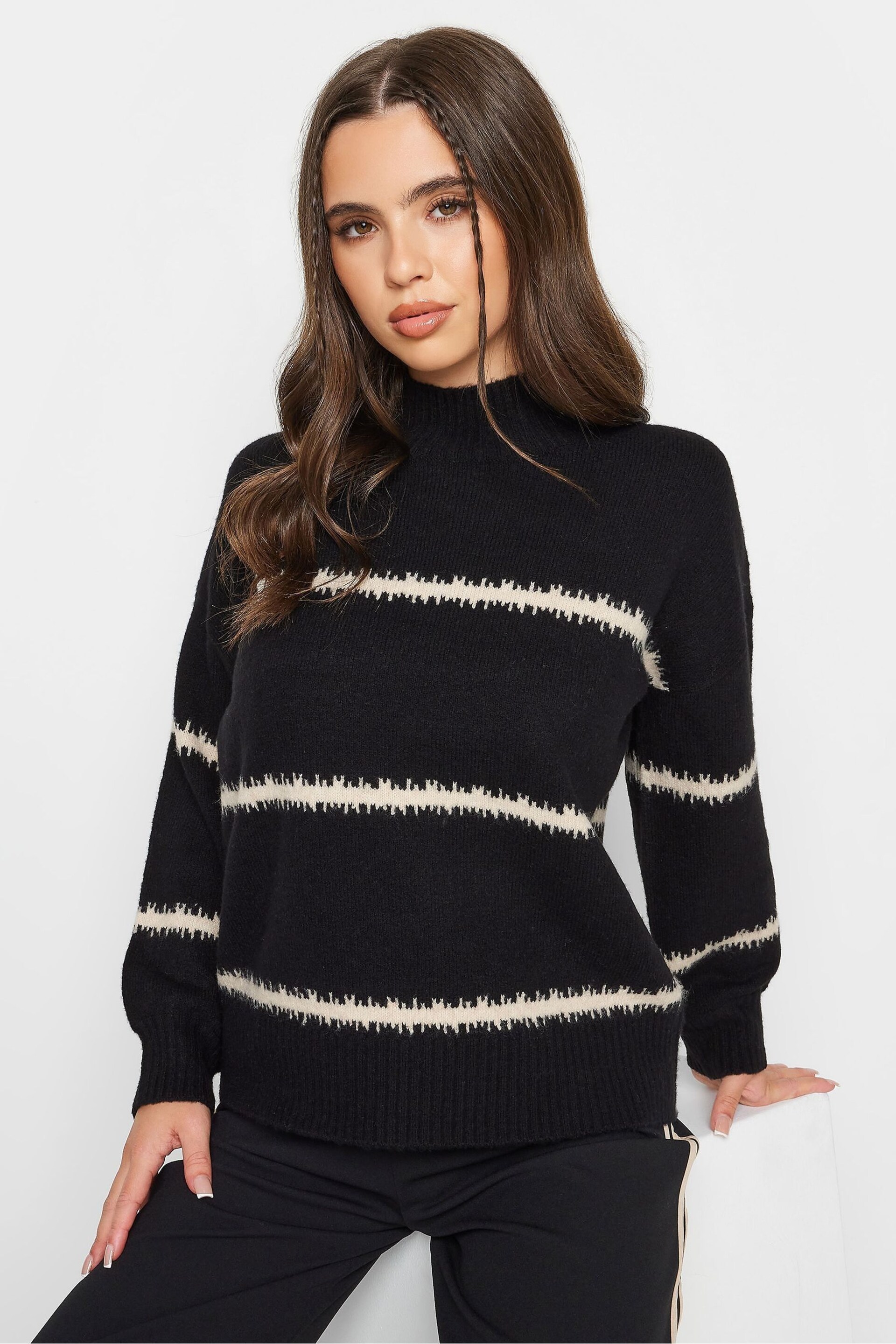 PixieGirl Petite Black Blurred Stripe Jumper - Image 1 of 4