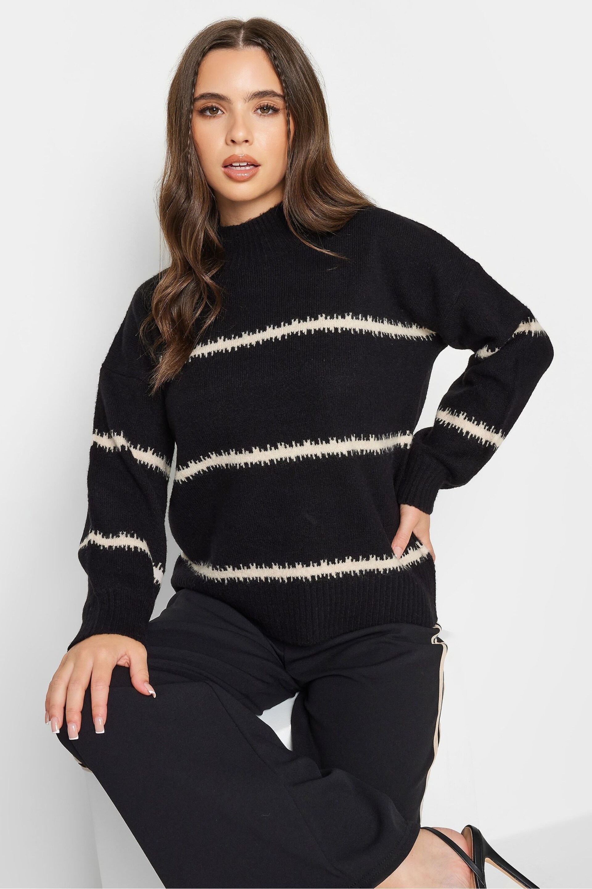 PixieGirl Petite Black Blurred Stripe Jumper - Image 3 of 4