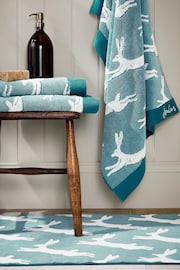 Joules Teal Jumping Hare Bath Mat - Image 1 of 2