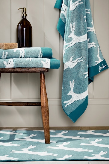 Joules Teal Jumping Hare Bath Mat