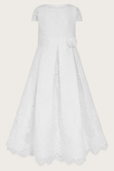 Monsoon Floral Lace Pleated White Dress