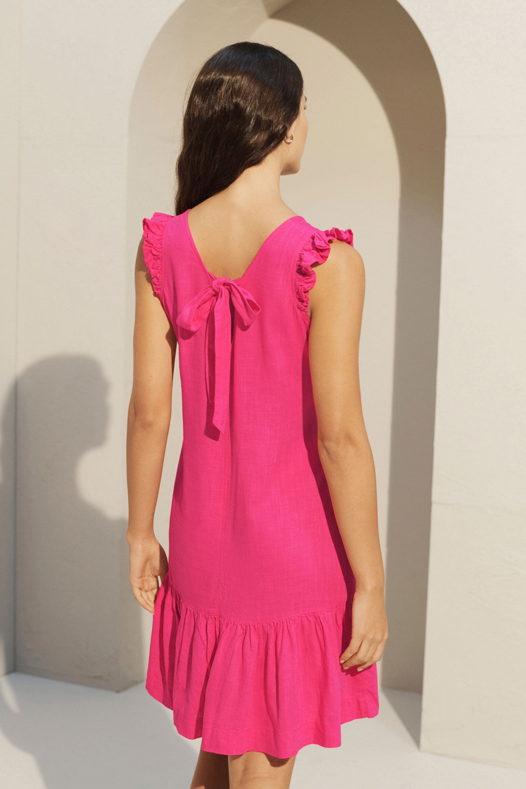 Pink ruffle sleeve dress cheap
