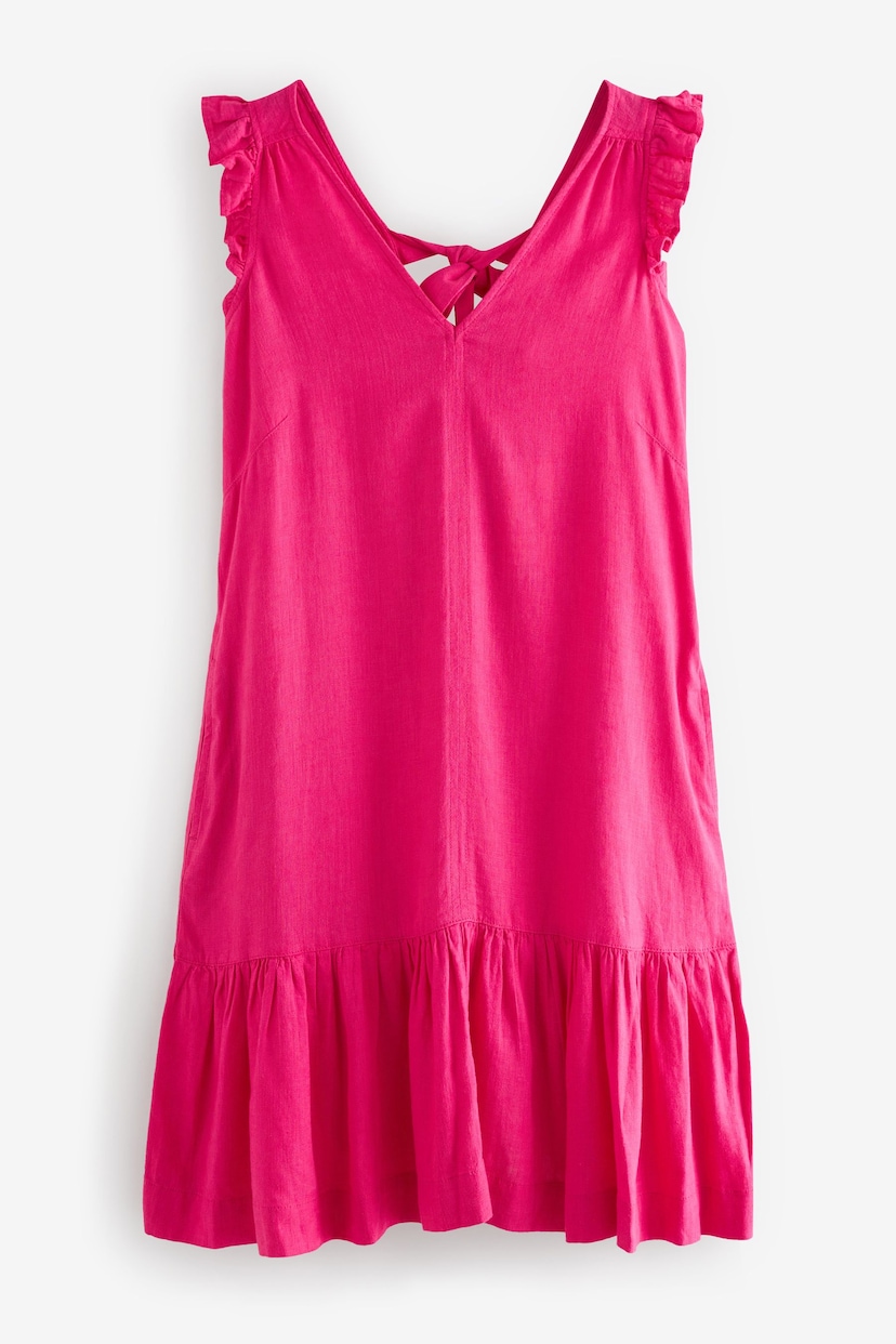 Pink Linen V-Neck Blend Summer Sleeveless Shift Dress - Image 4 of 5