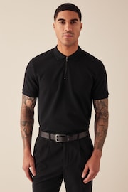 Black Short Sleeve Textured Polo Shirt - Image 2 of 9