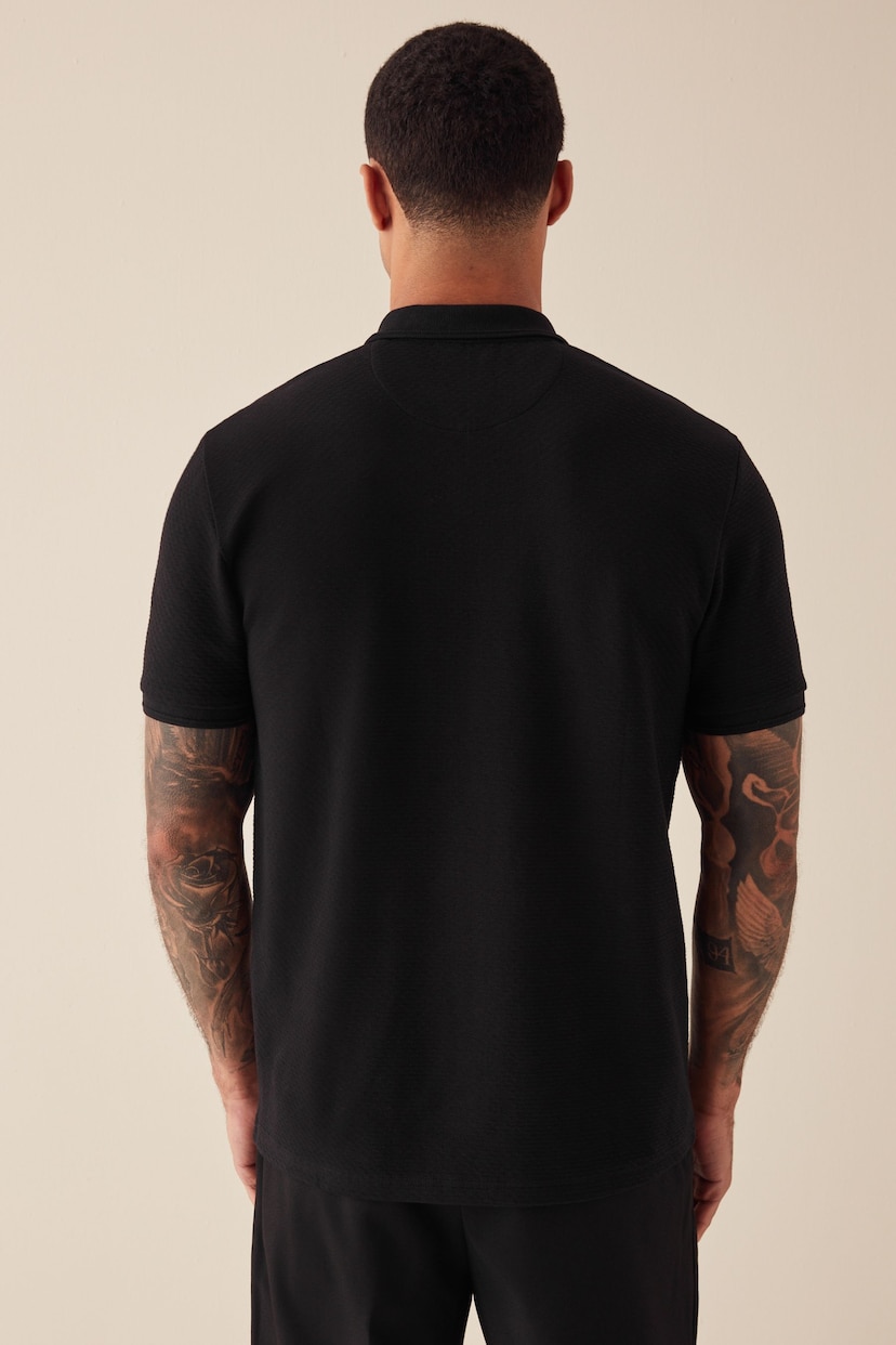 Black Short Sleeve Textured Polo Shirt - Image 4 of 9