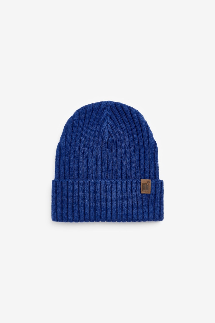 Cobalt Blue Knitted Rib Beanie Hat (1-16yrs) - Image 1 of 2