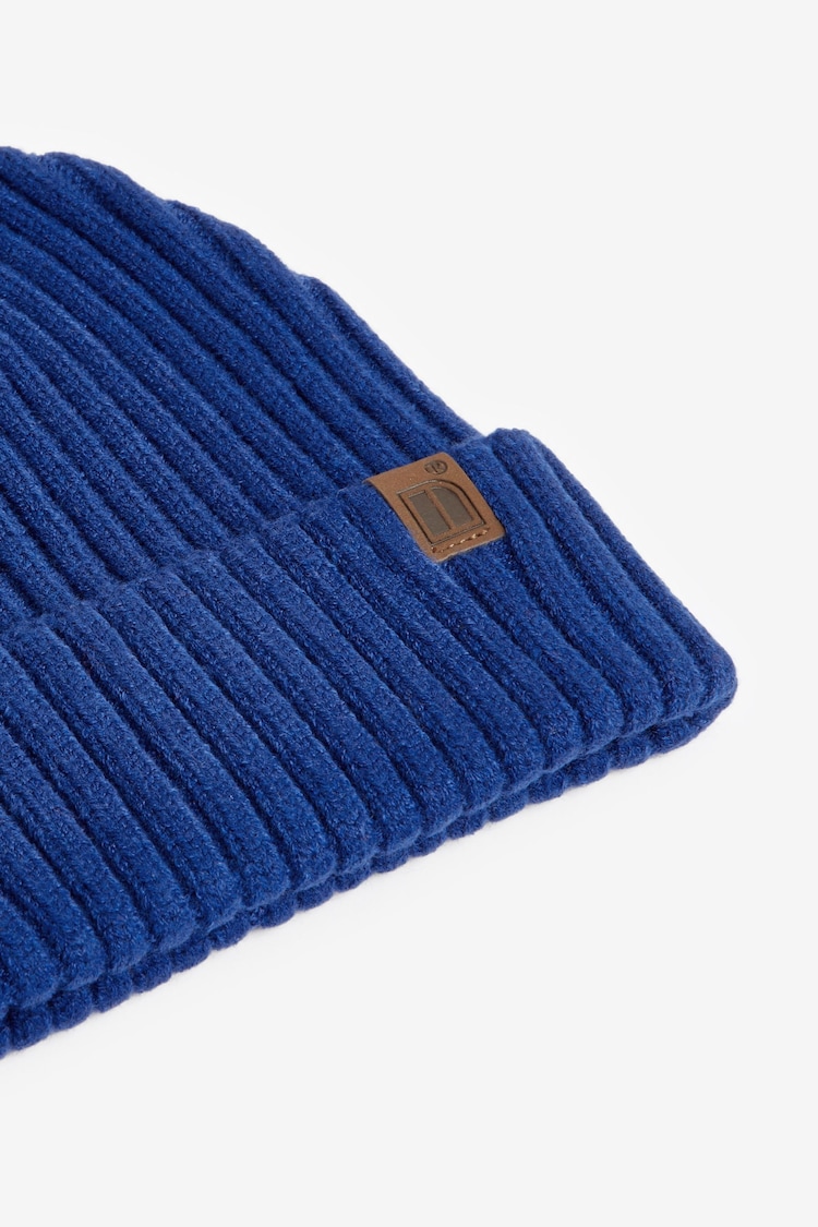 Cobalt Blue Knitted Rib Beanie Hat (1-16yrs) - Image 2 of 2