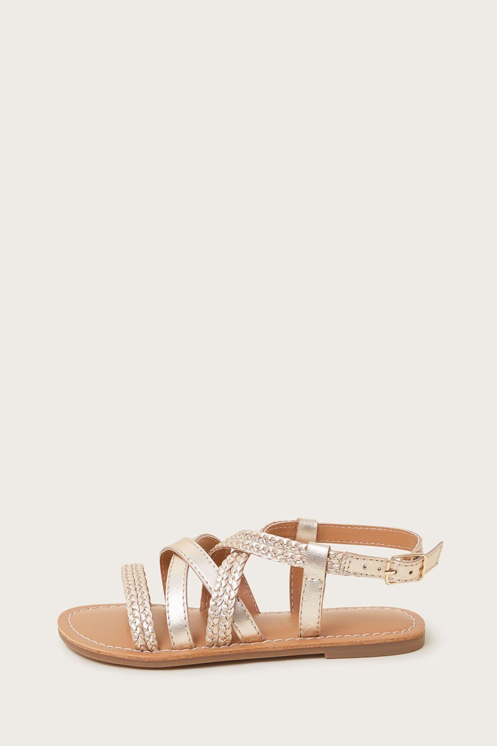 Monsoon Gold Leather Plaited Sandals - Image 2 of 3