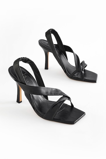 Black Signature Leather Asymmetric Sandals