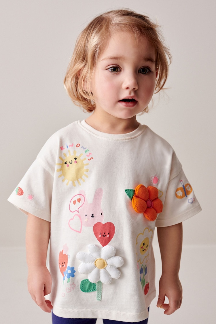 White Flower Short Sleeve Padded Applique 100% Cotton T-Shirt (3mths-7yrs) - Image 1 of 7