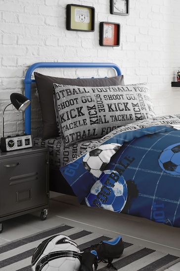 Bedlam Blue Kids Football Duvet Cover And Pillowcase Set
