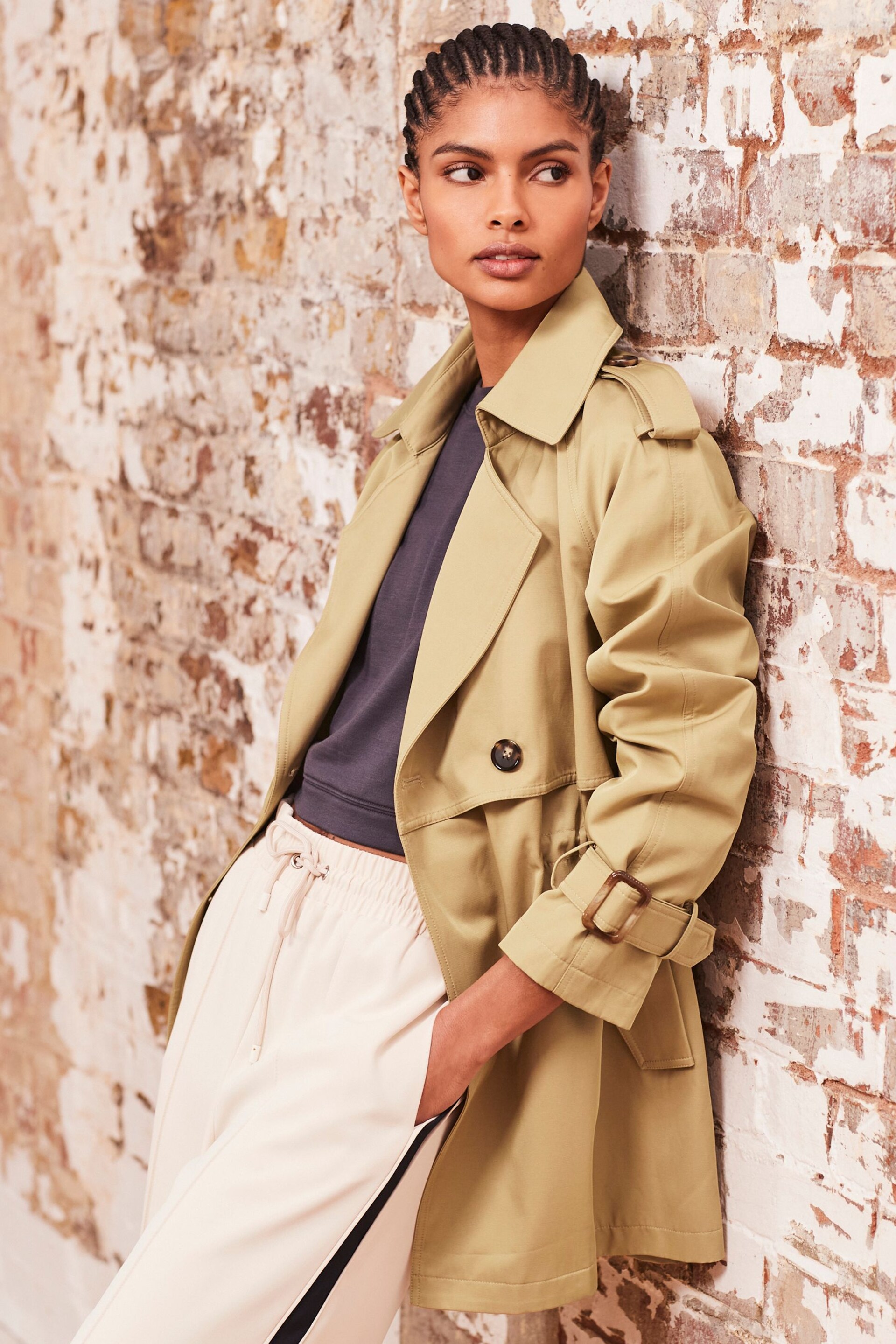 Beige Short Trench Coat - Image 1 of 7