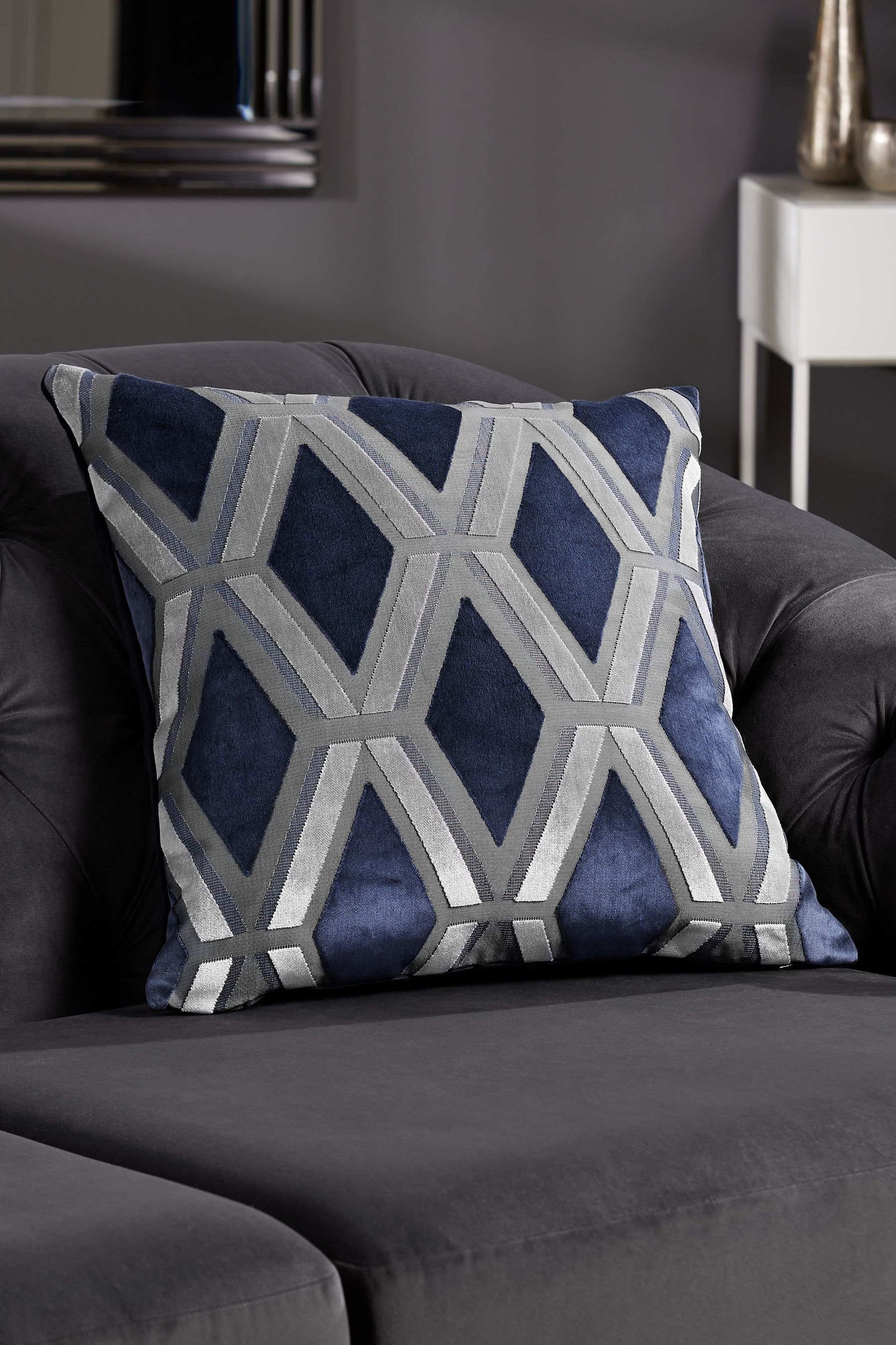 Buy Navy Blue Collection Luxe Velvet Geo 50 x 50cm Cushion from Next Luxembourg
