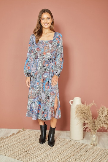Mela Multi Paisley Print Long Sleeve Midi Dress