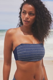 Navy with Contrast Embroidery Shirred Bandeau Bikini Top - Image 1 of 4