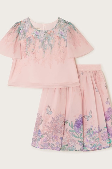 Monsoon Pink Alium Botanical Top and Skirt Set